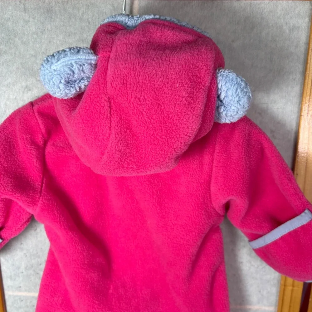 Columbia Fleece Bunting 0-3 Months Pink Hooded Bear Ears‎ Zip Up Snowsuit